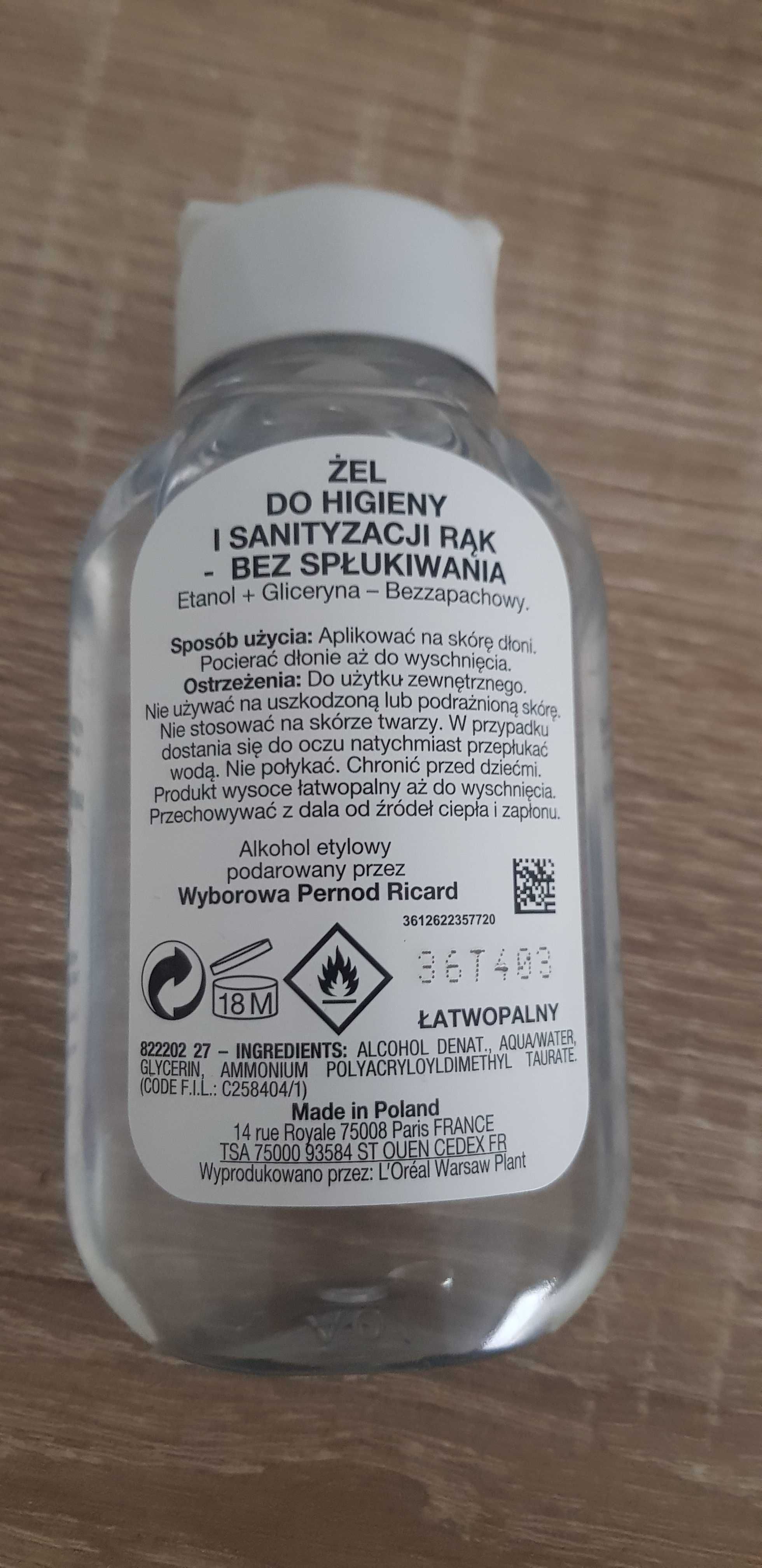Żel do higieny i sanityzacji rąk Loreal 100ml.