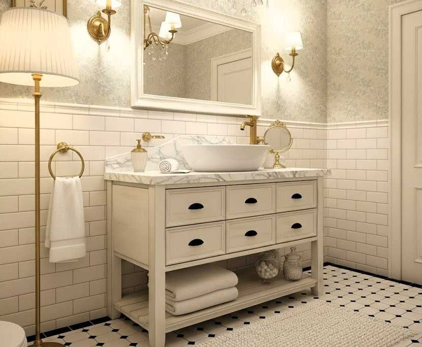 Szafka na umywalkę nablatową, z drewna, retro, w stylu angielskim