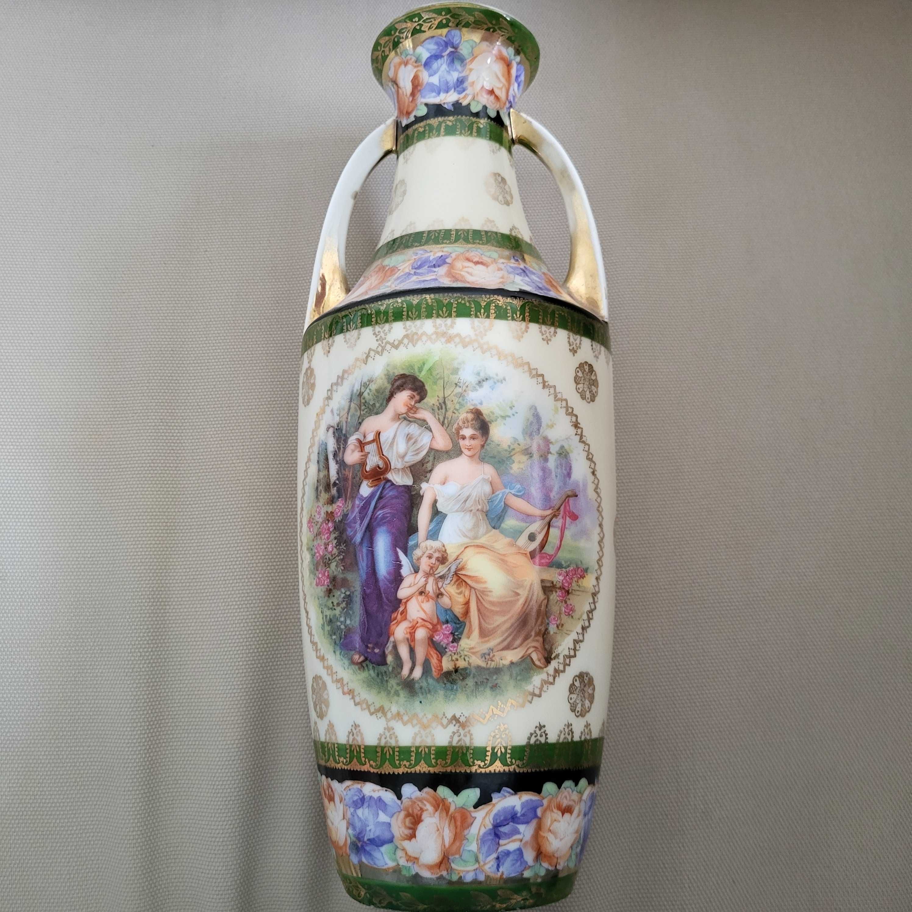 Złocony wazon Erdmann Schlegelmilch porcelana niemiecka secesja