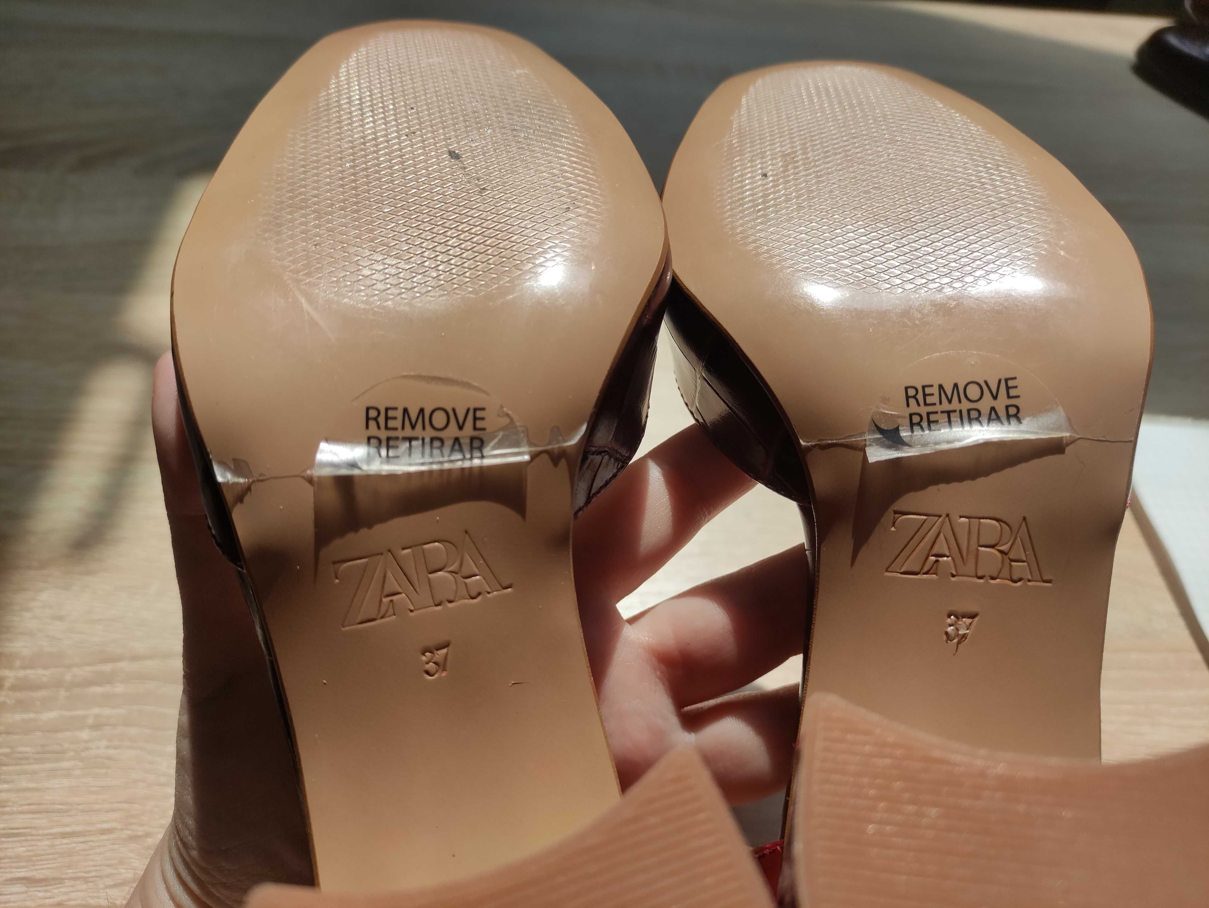 Burgundowe czółenka na słupku Zara - rozmiar 37