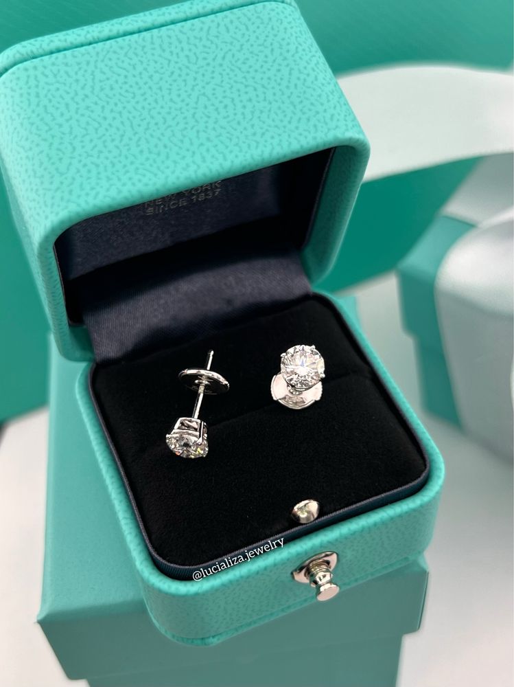 Серьги пусеты с GIA бриллиантами 2.01ct В стиле Tiffany