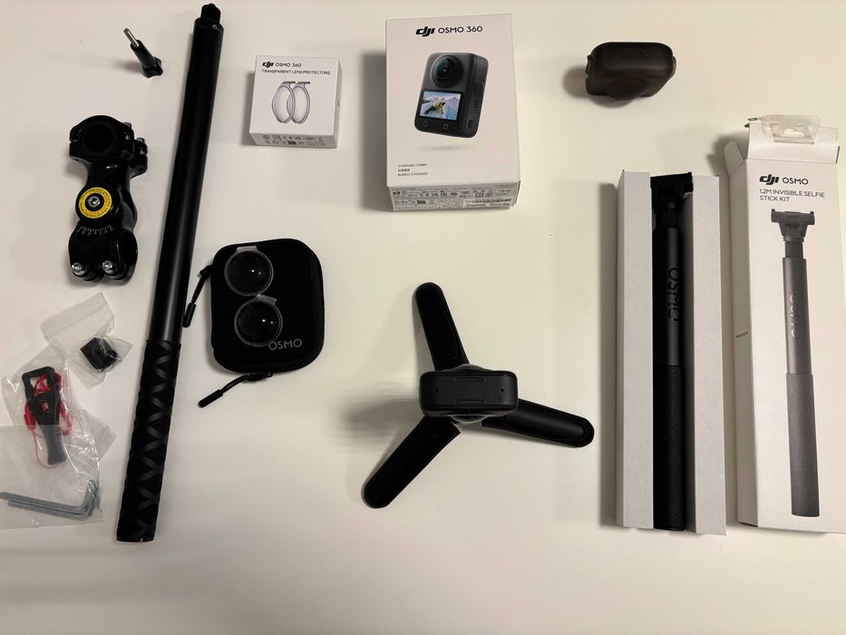 Kamera DJI OSMO 360 - Selfie stick, mini statyw, ochraniacze soczewek