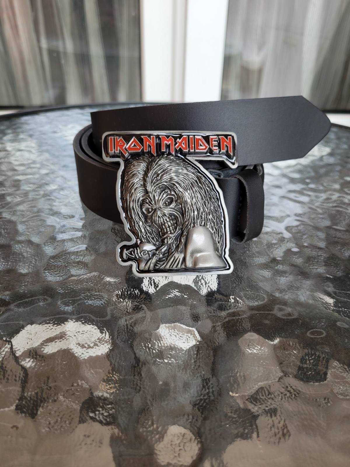 Czarny męski skórzany pasek ręcznie robiony z klamrą Iron Maiden