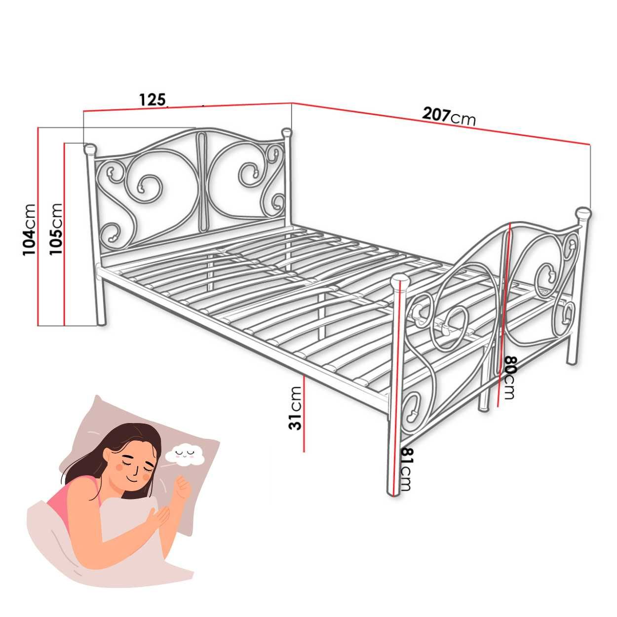 Łóżko Metalowe Glamour Czarne z Kryształkami 120x200 +Stelaż Drewniany