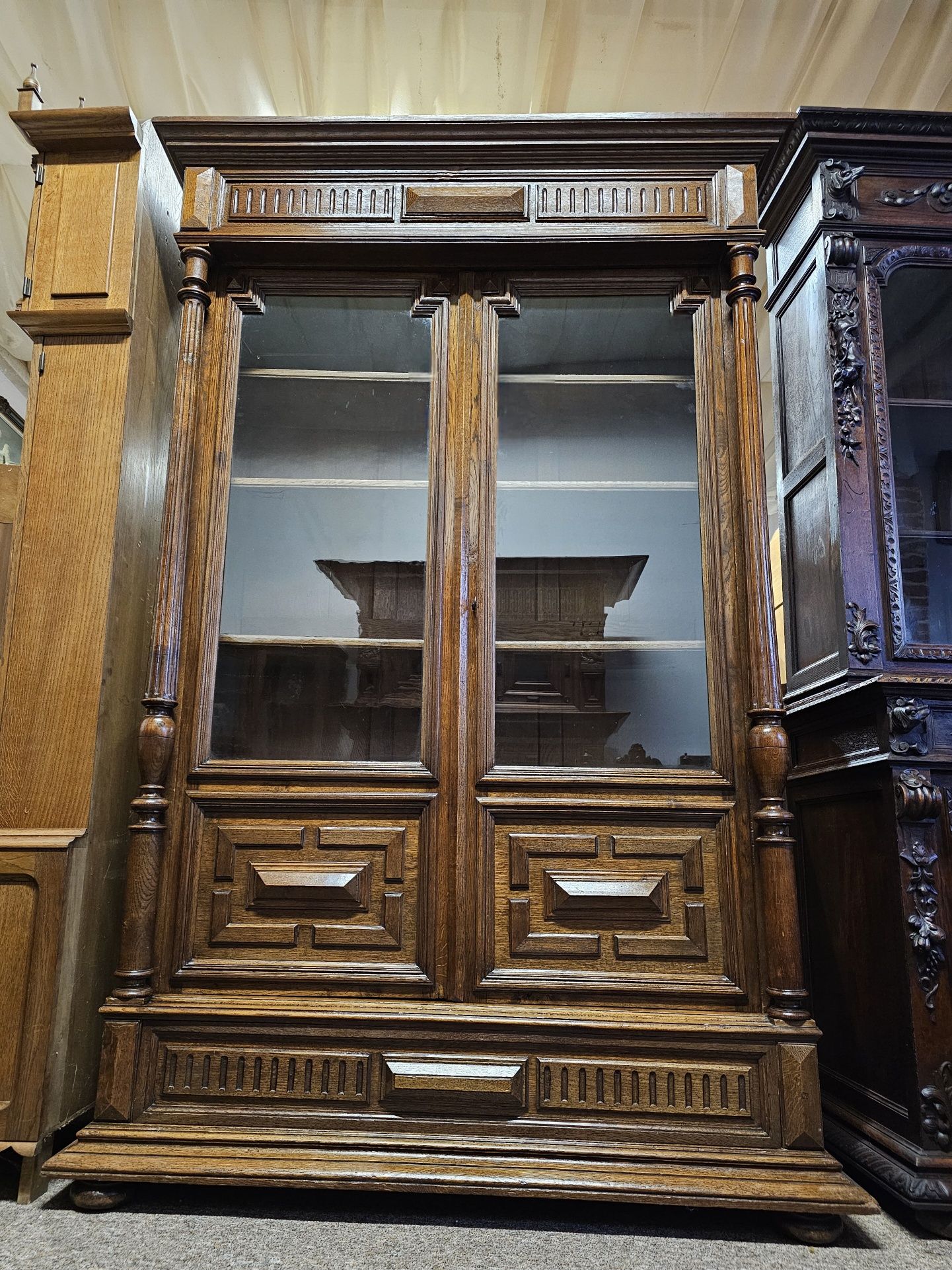 Dębowa biblioteka eklektyczna z XIX w. – klasyczna forma, piękny stan!