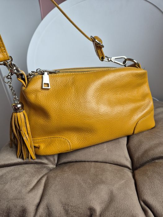 Шкіряна жіноча сумка кольору гірчиці