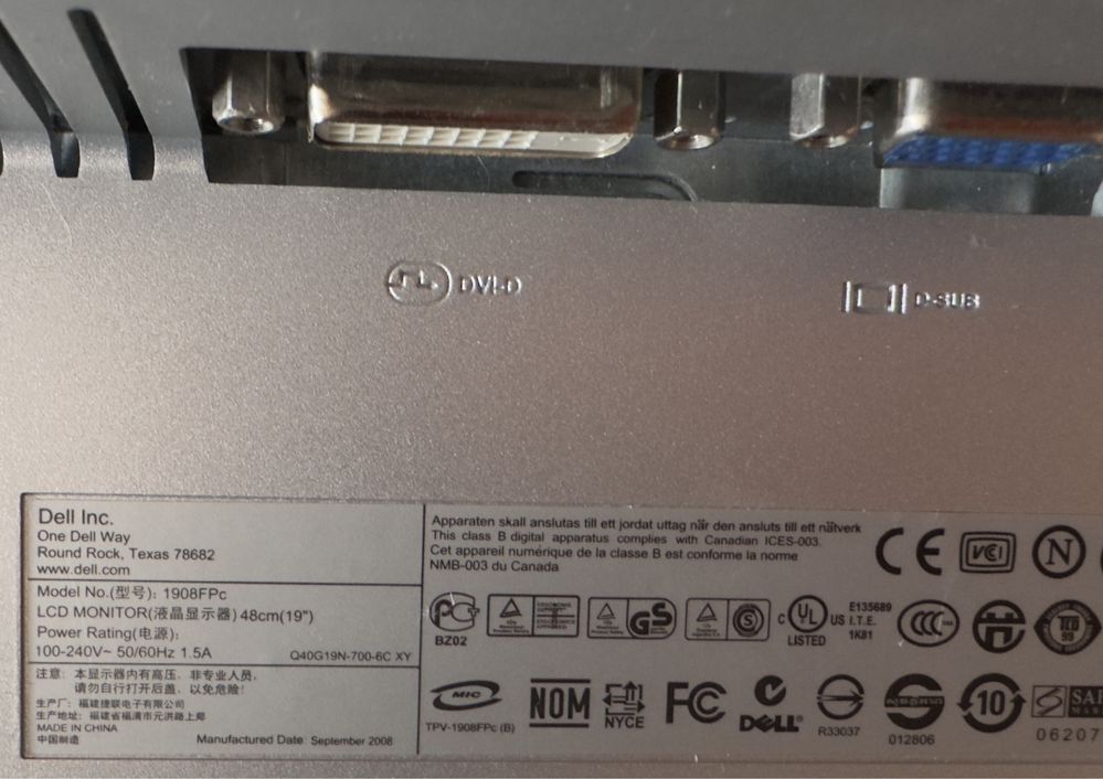 Monitor DELL 1908FPc 19 (1280x1024) M1/O1 SILVER/BLACK VGA DVI-D LCD