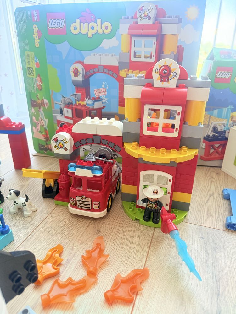 Ogromny zestaw lego duplo policja straż śmieciarka koparka rakieta zoo