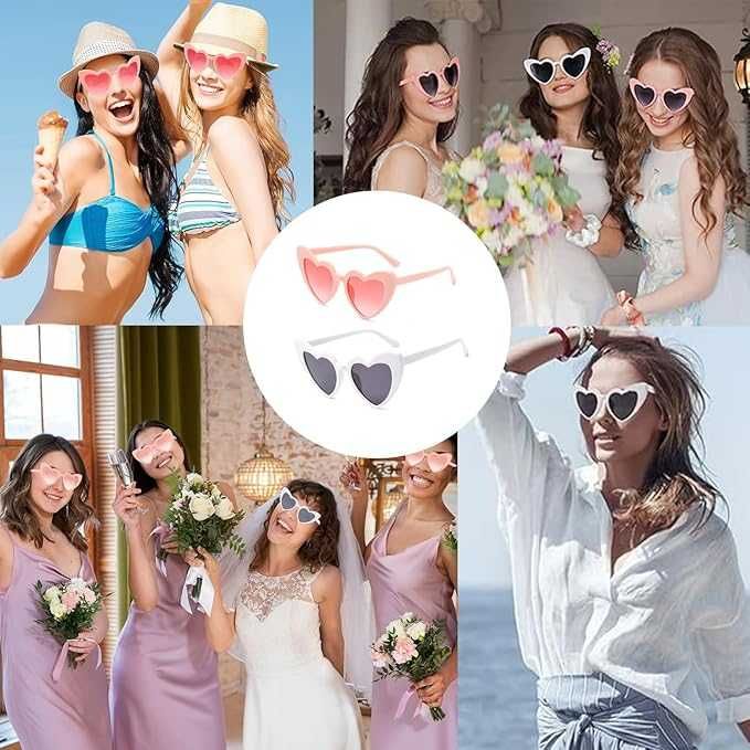 Różowe okulary serca ślub wesele wieczór panieński 7 sztuk fotobudka