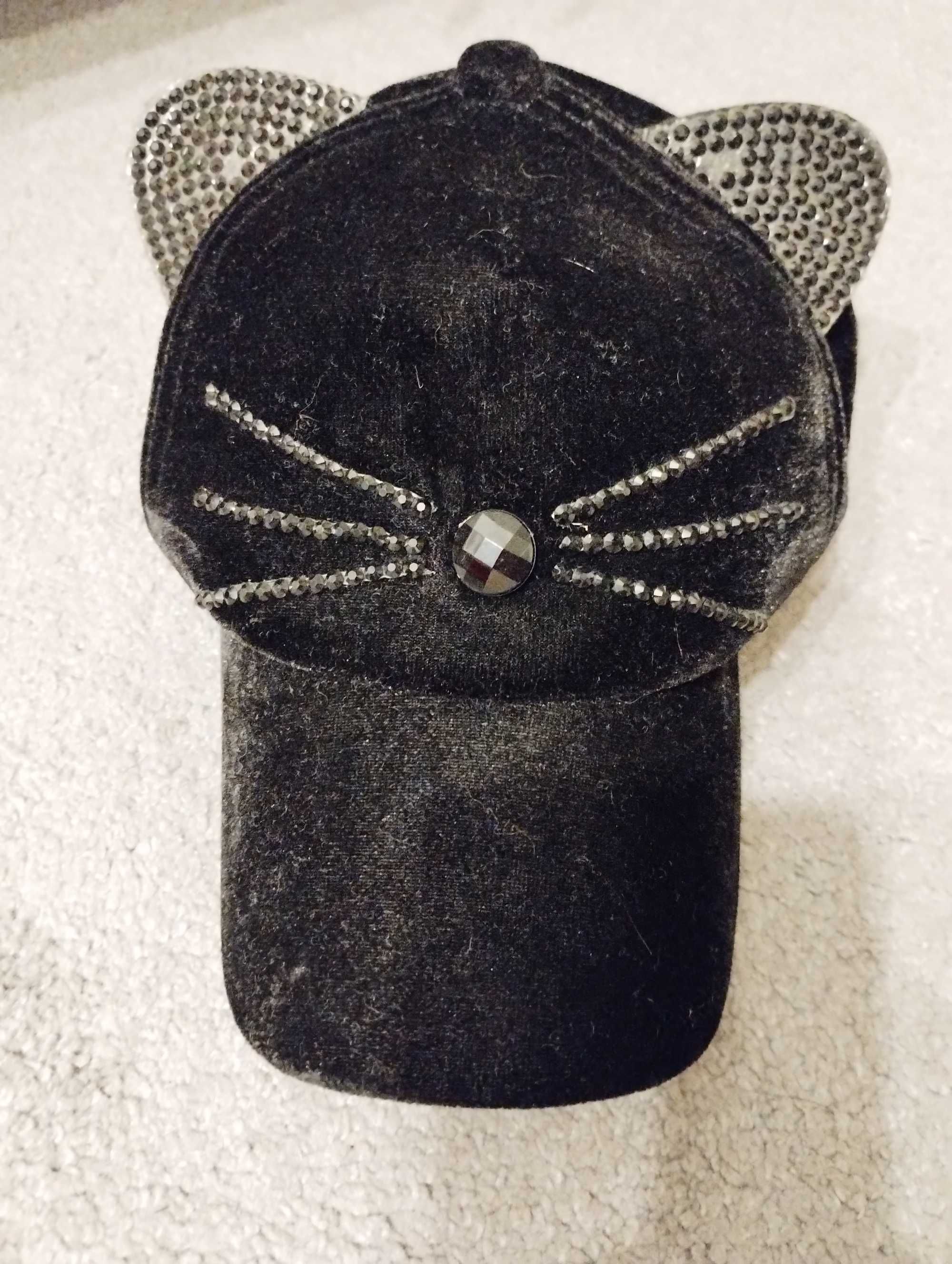 Zamszowa czapka czapeczka bejsbolówka kot uszy