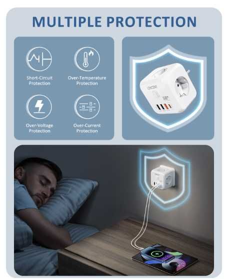 LENCENT EU Plug 3 AC+3 USB QC 18W +1 Type C PD 35W