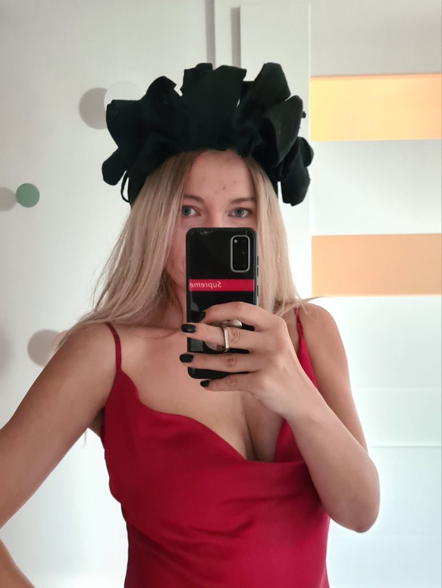 Czarna opaska fascynator korona na Halloween handmade czarne róże