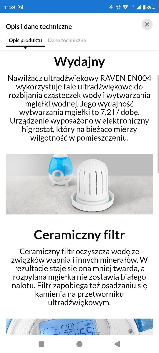 Nawilżacz powietrza ultradźwiękowy Raven