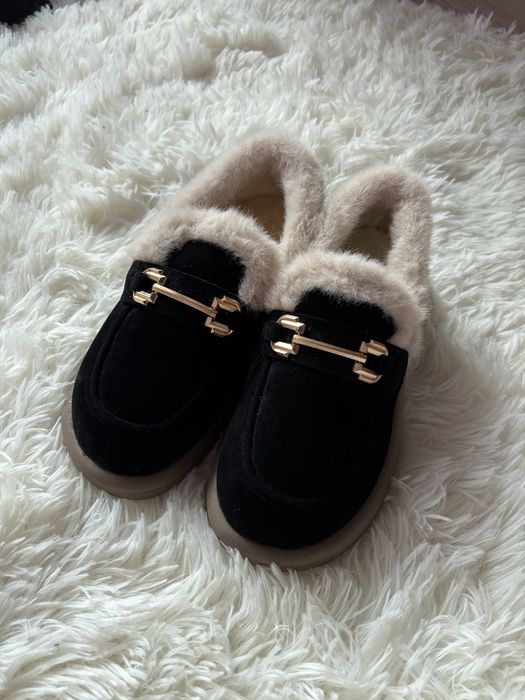 Жіночі чорні зимові лофери,жіноче зимове взуття 37,38,39