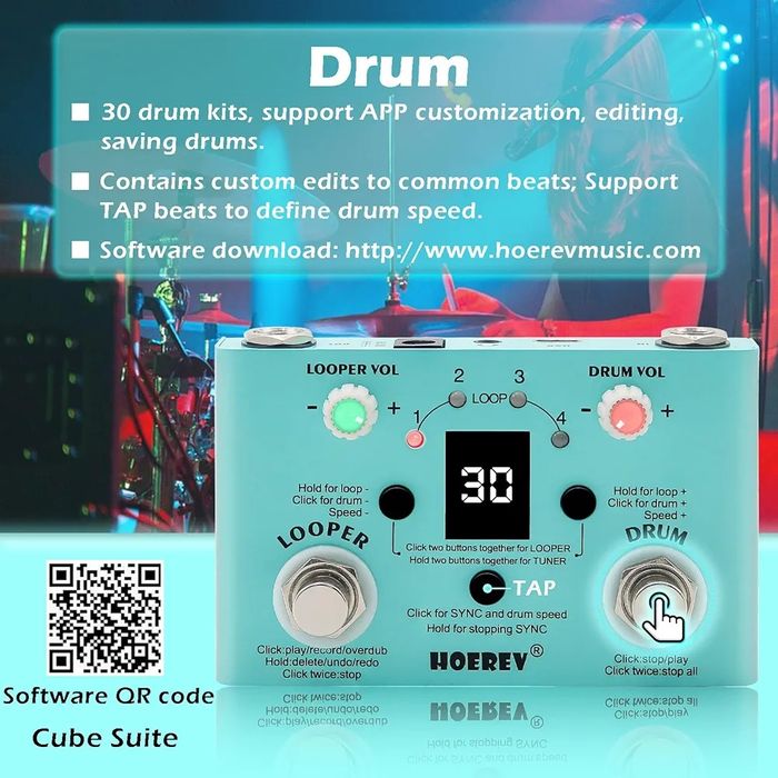 HOEREV  барабанна машина лупер тюнер петля педаль для гітари