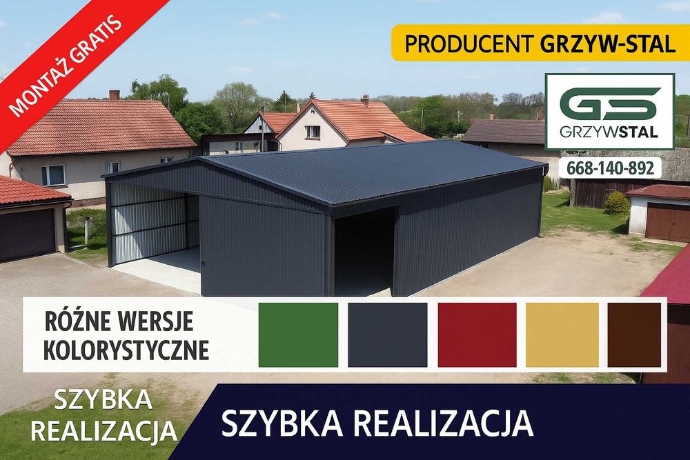 Garaż blaszany Grafit + Bramy | Duża Hala Magazyn Wiata   – GRZYWSTAL