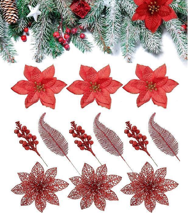 DURANTEY Zestaw Choinkowych Ozdób Czerwone 22 sztuki