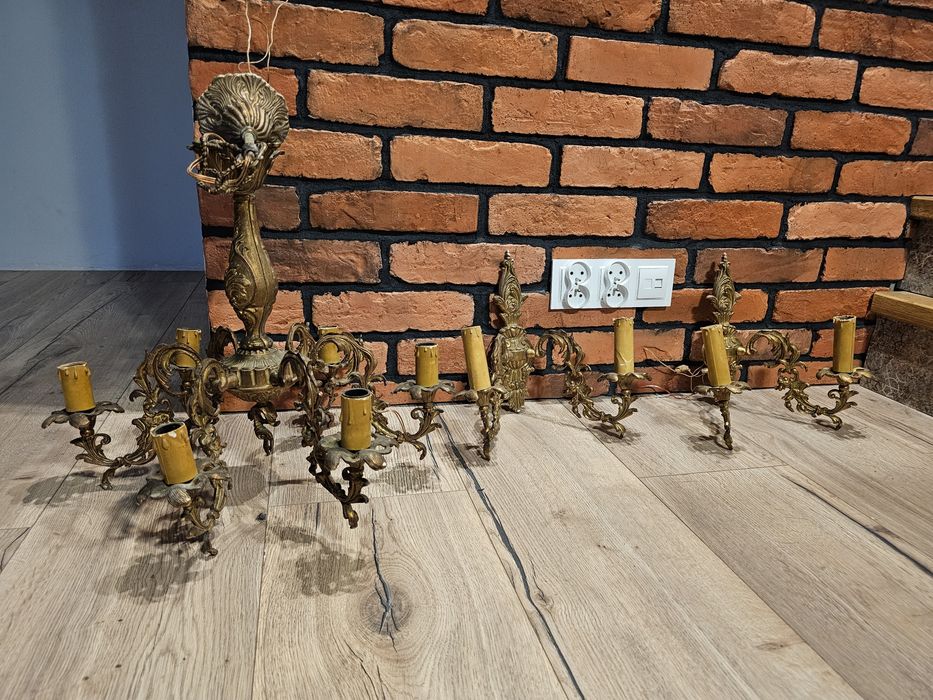 Żyrandol i 2 kinkiety mosiężne