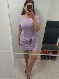 Sukienka tunika jak t-shirt wiązana liliowa pastelowa veri peri Shein