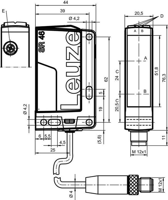 Czujnik optyczny odbiciowy z tłumieniem tła HT46CI/4P-200-M12, Leuze