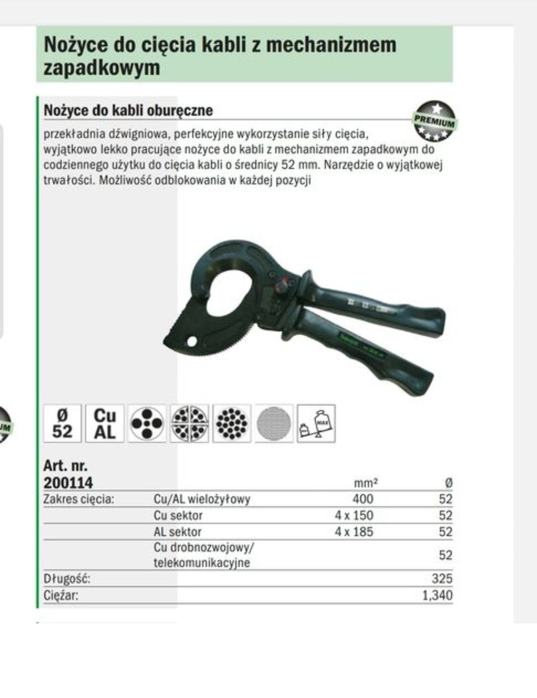 Nożyce do kabli Haupa max średnica 52mm
