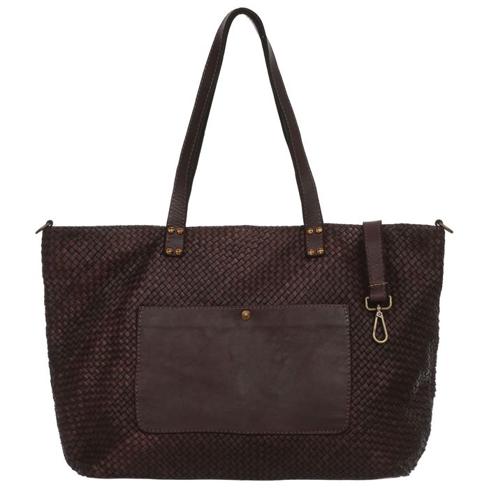 VERA PELLE torebka skórzana shopper pleciona vintage V533 c.brązowa