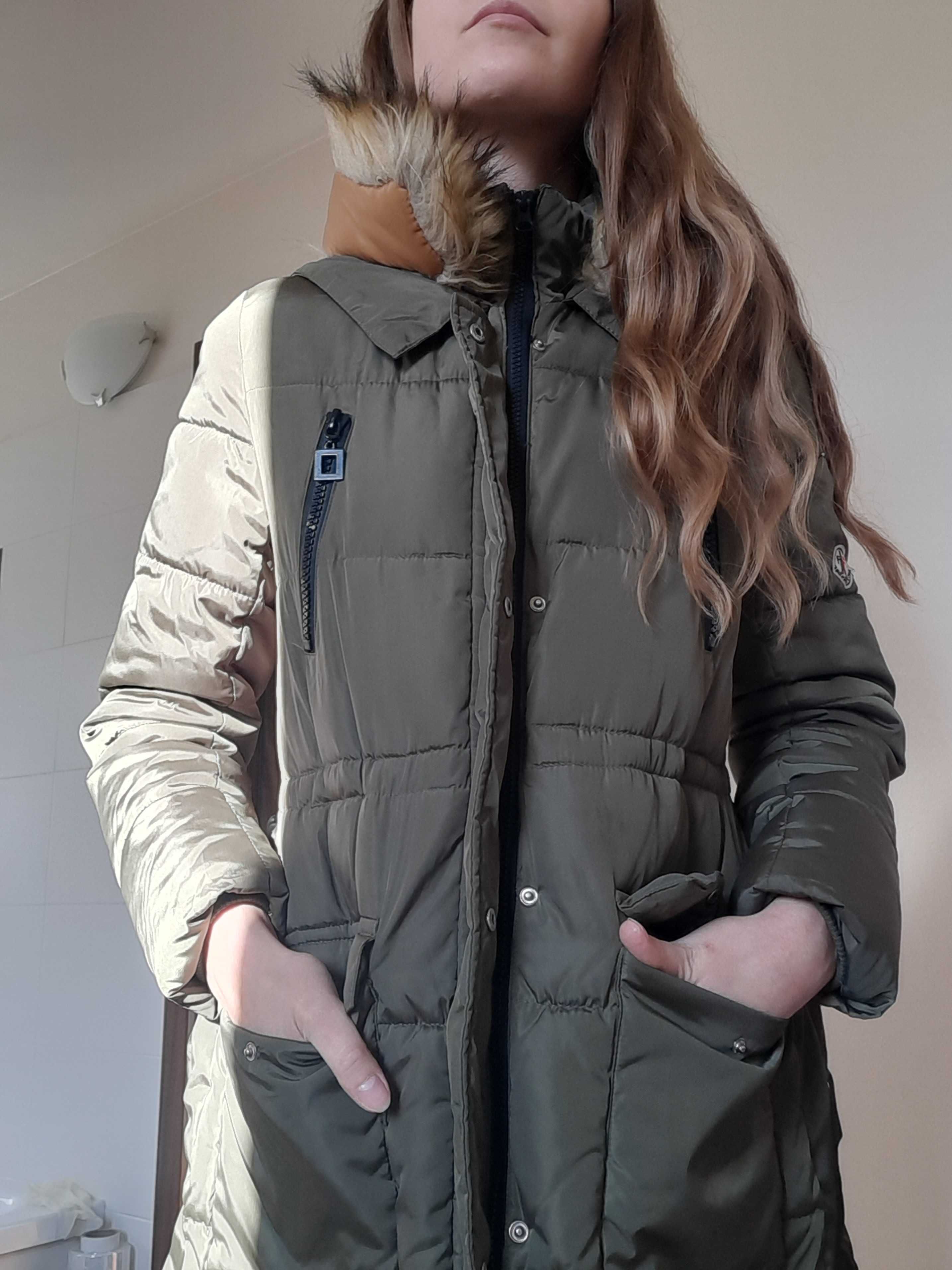 Kurtka zimowa jak puchowa S zielona khaki parka coat winter