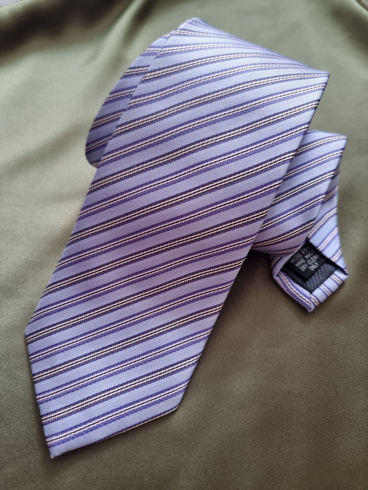 Krawat vintage liliowy mikrofibra paski