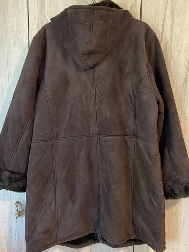 Authentic clothing company 44 brązowy kożuch z kapturem ekoskóra damsk