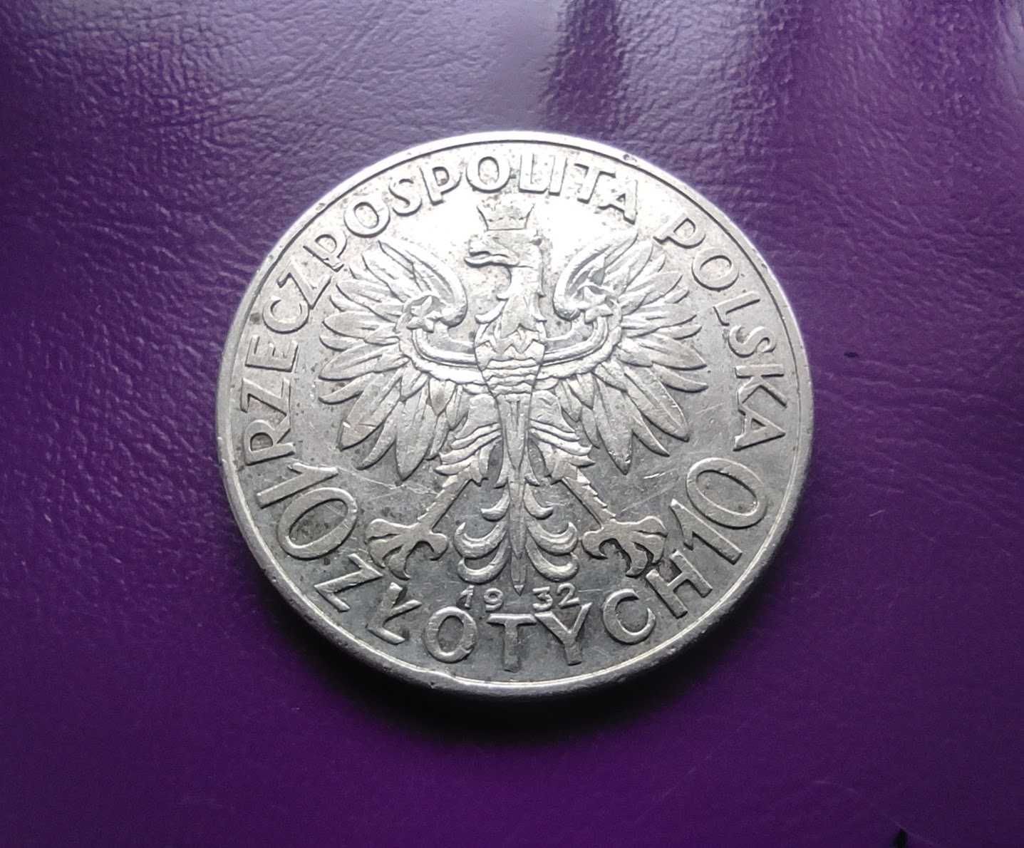 Moneta II RP 10 zł 1932 ''GŁOWA KOBIETY''  bzm - Srebro - Oryginał !