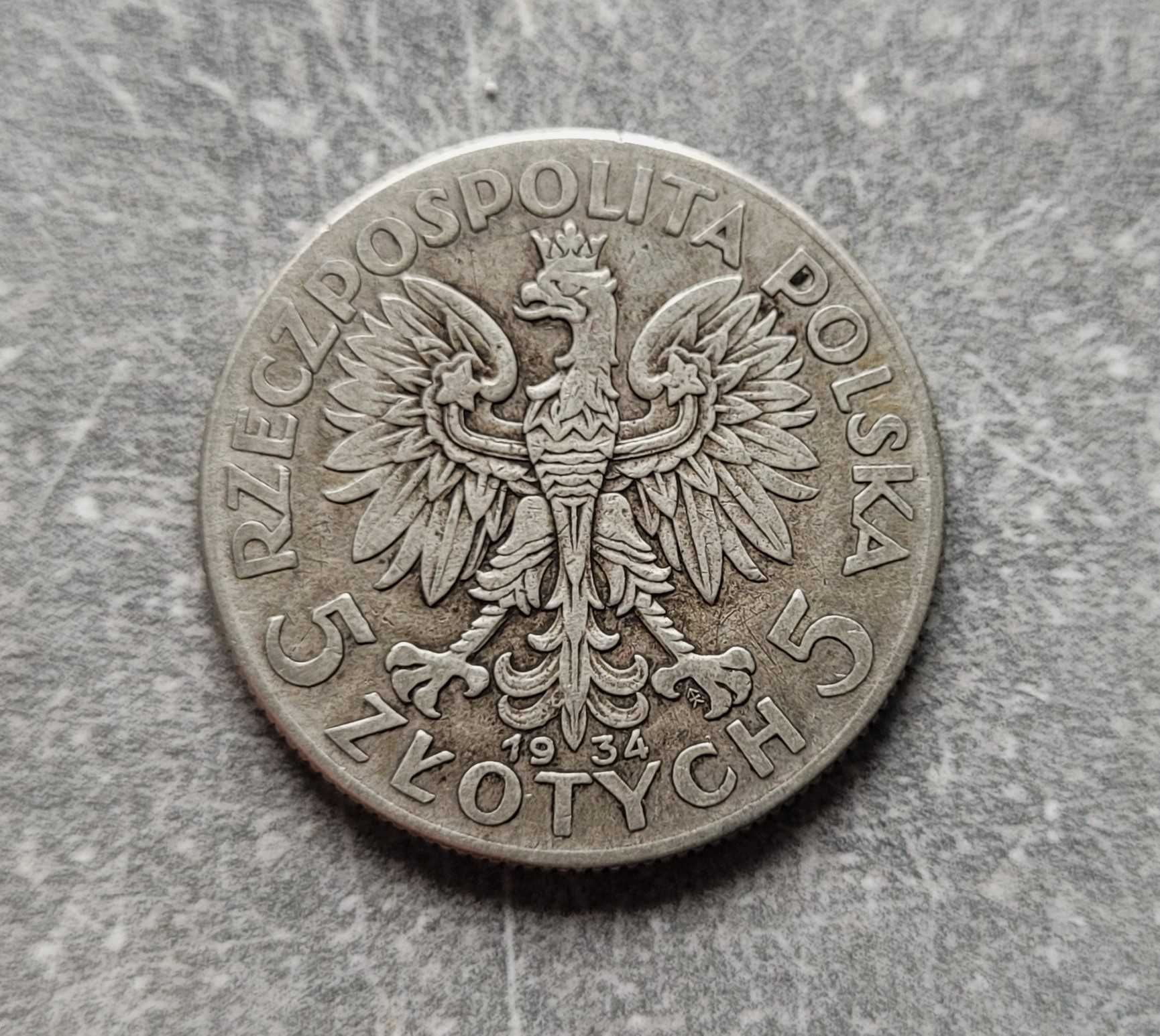 89) POLSKA II RP srebro - 5 Złotych - 1934 r. Głowa kobiety