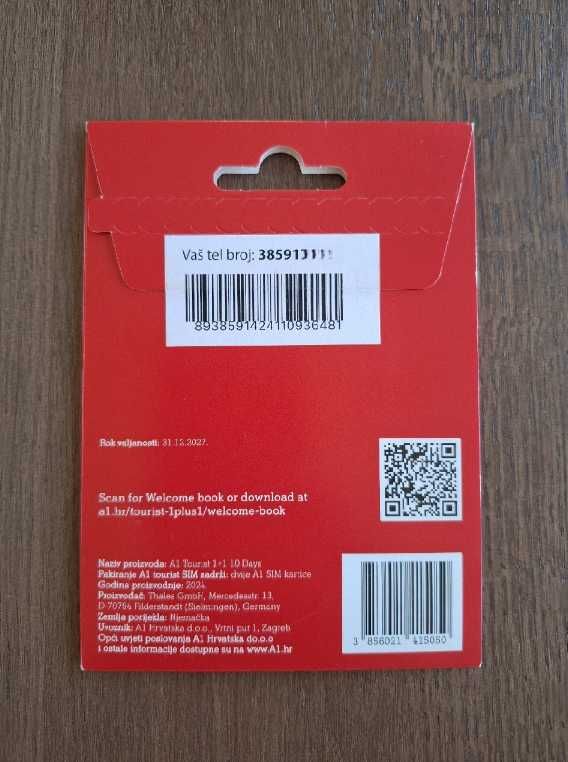 Karta SIM starter A1 Chorwacja internet no limit +100 min/SMS na 10dni