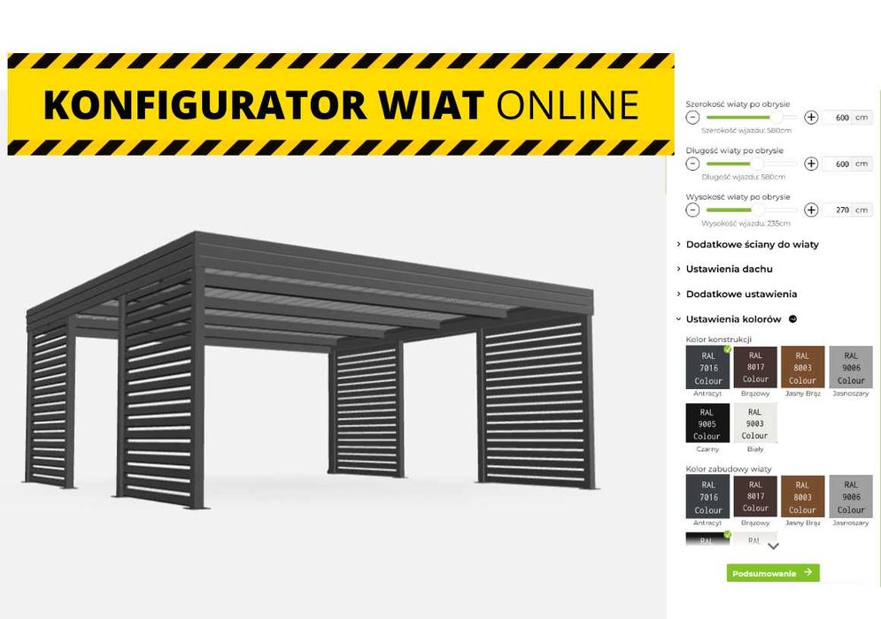 Wiata garażowa na 2 auta 5,5x5,5 Modułowa Pion (stwórz własny carport)