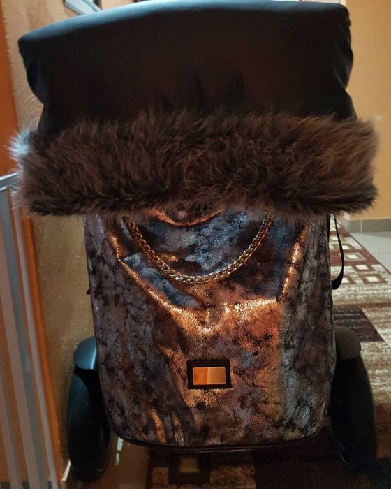 Mufka do wózka, na sanki czarna skóra Jolinka