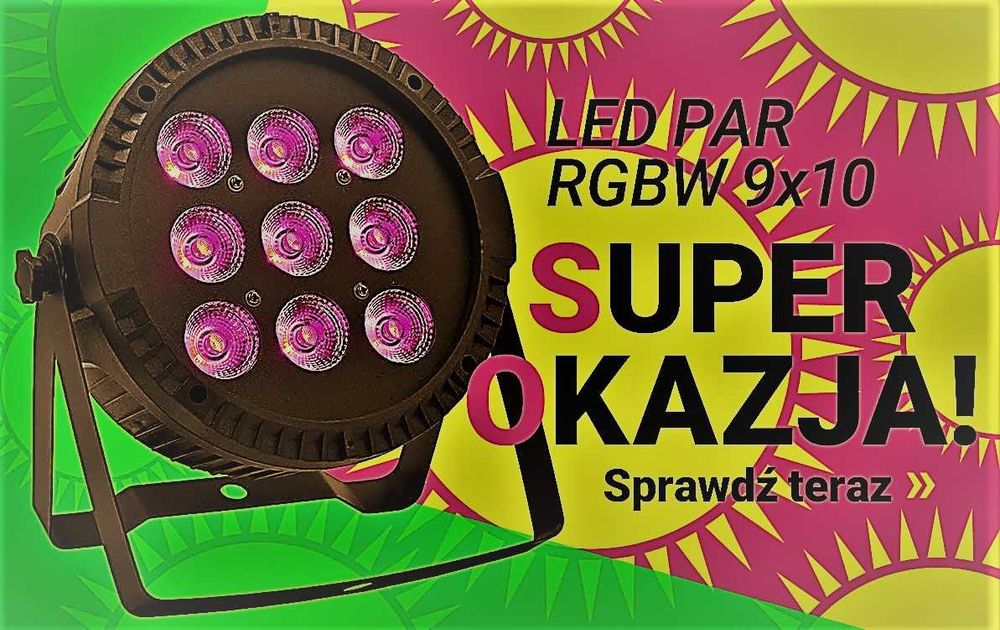 Reflektor PAR LED 9x10W RGBW na Statywie z regulacją wysokości do 2m