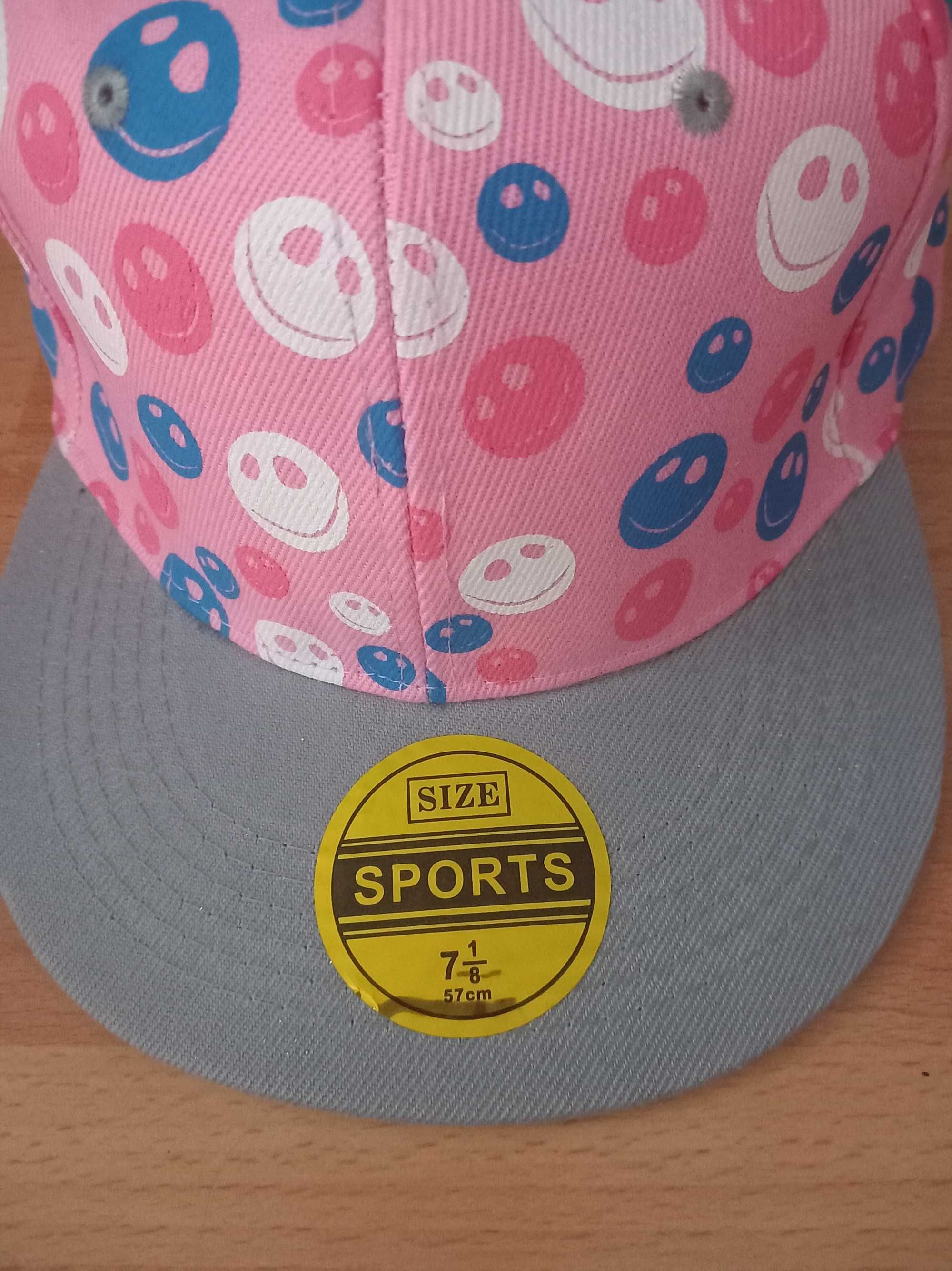 Nowa szaro różowa czapka sportowa z daszkiem, uniwersalna