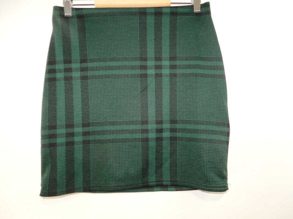 Spódnica do kolan pepitka kratka jesień zima zielona czarna New 40 L