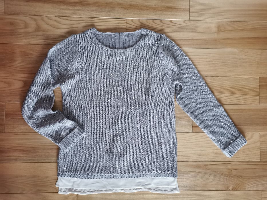 Nowy Sweterek sweter 38 M 40 L szary srebrny z cekinami świąteczny