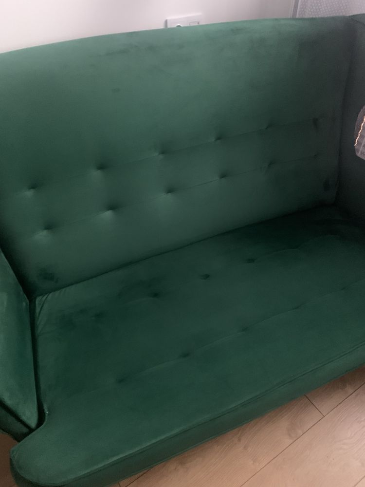 Zestaw sofa kanapa uszak + fotel uszak + podnóżek glamur velvet