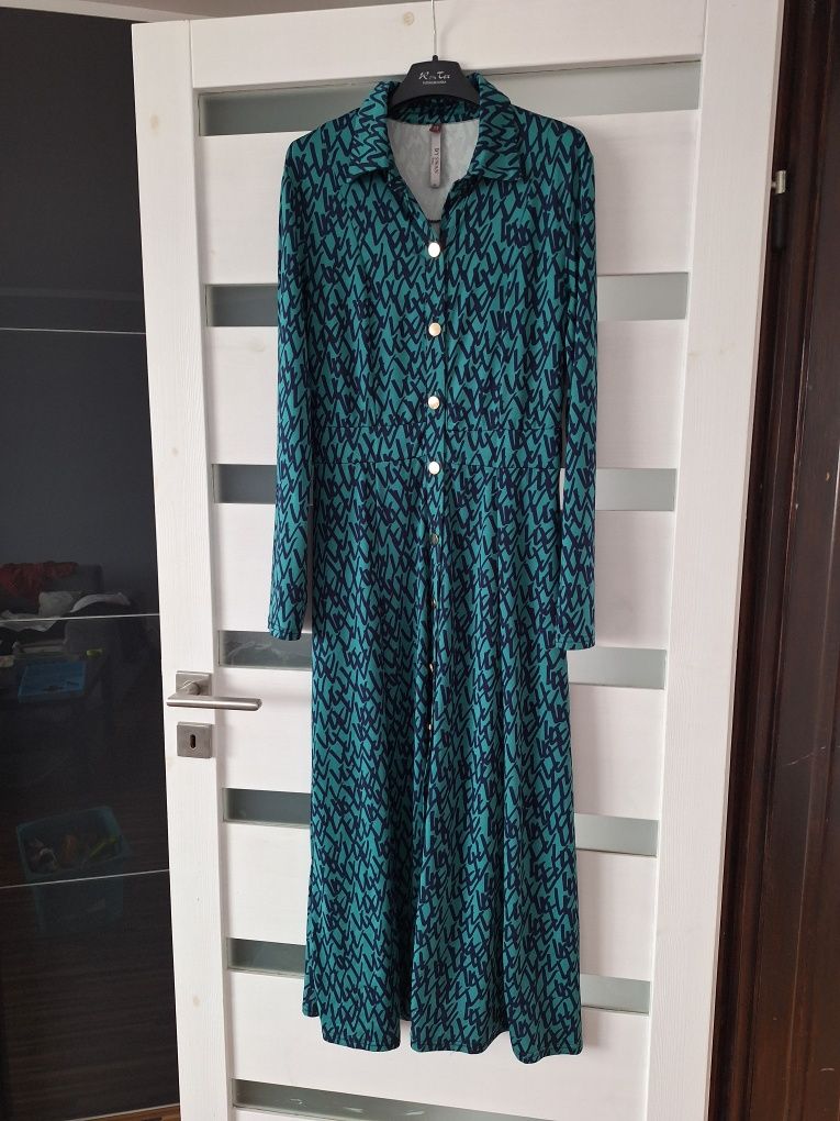Szmizjerka sukienka leopard zielona print UNI