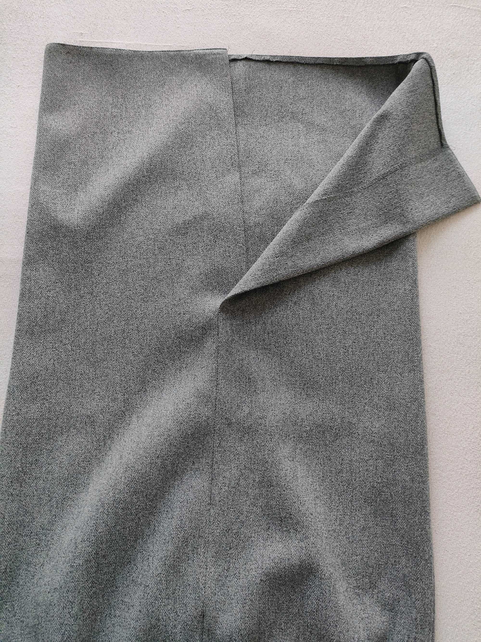 Elegancka długa szara spódnica z rozcięciem rozmiar 38