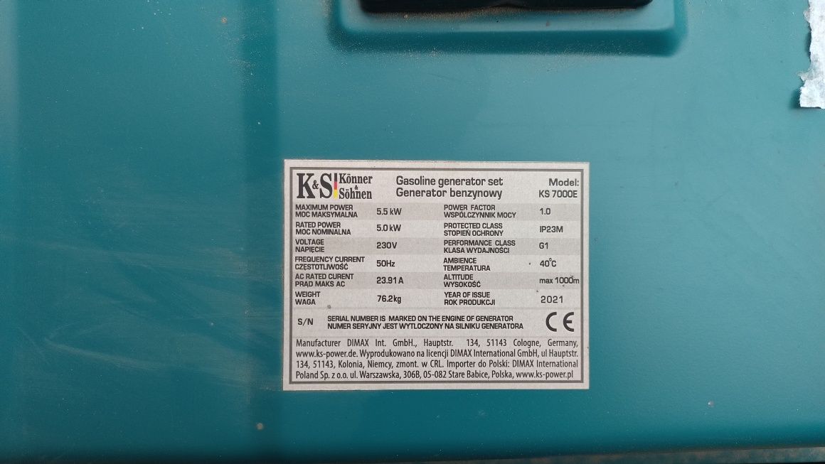 Agregat prądotwórczy nowy KONNER & SOHNEN KS 7000E