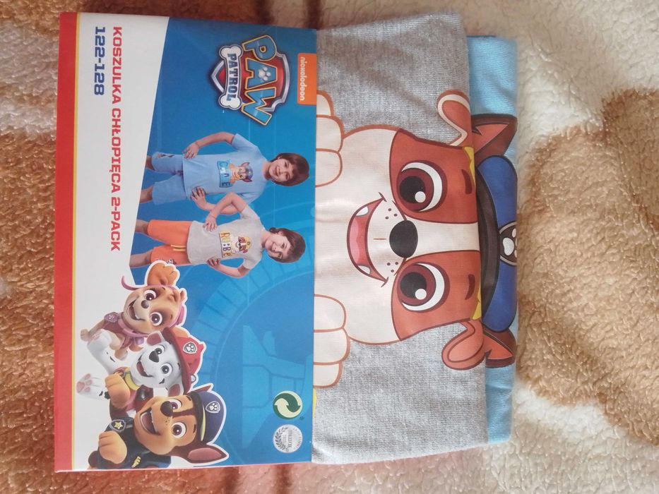 2x Nowe koszulki Psi Patrol 122/128 Chase,Rubbel bawełniany t-shirt