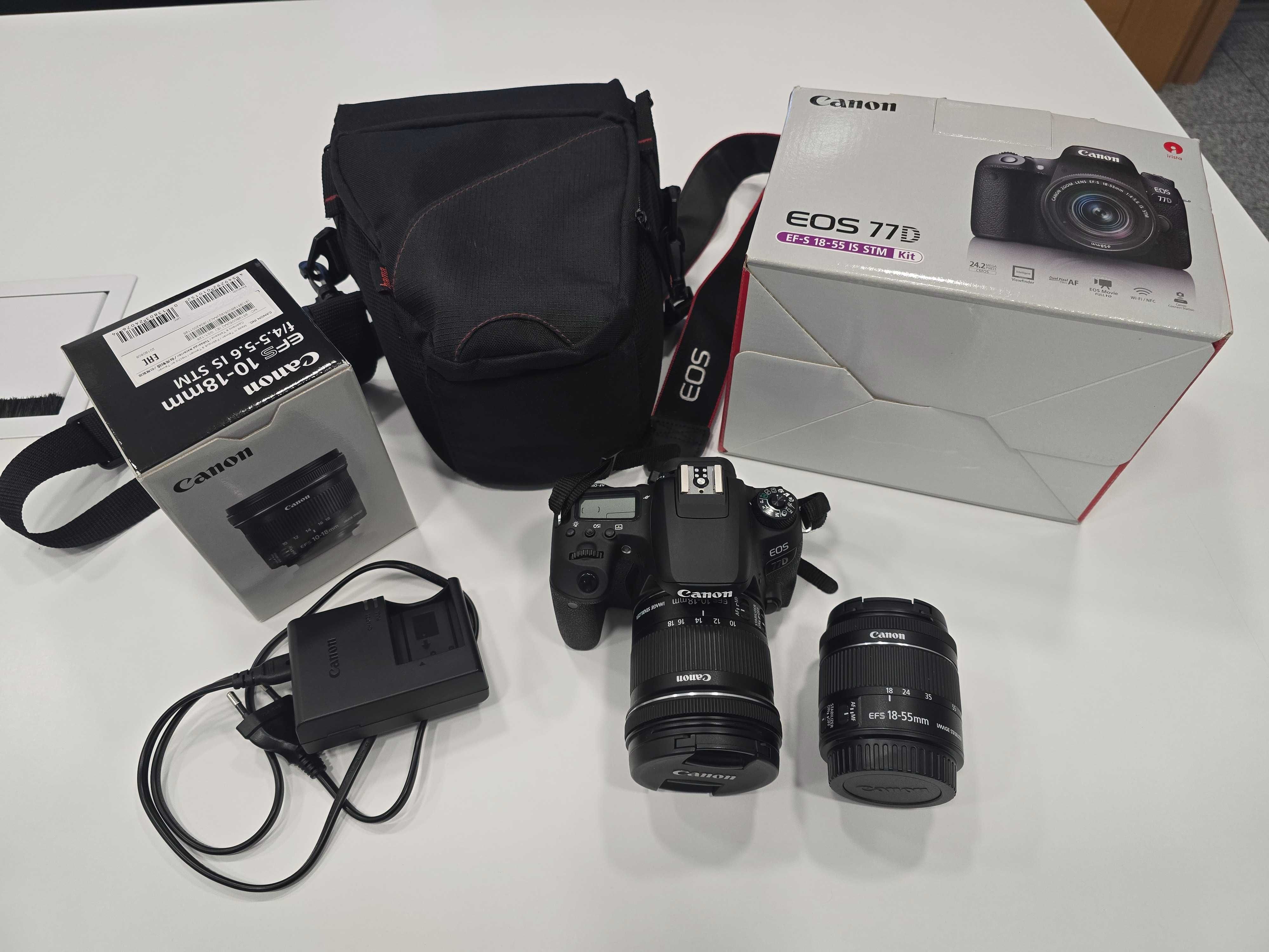 Canon EOS 77D com Lentes 10-18mm, 18-55mm e Bolsa – Excelente Estado!