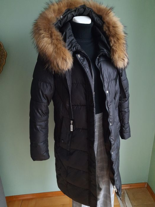 Kurtka płaszcz L/XL czarna z kapturem zima święta elegancka klasyczna