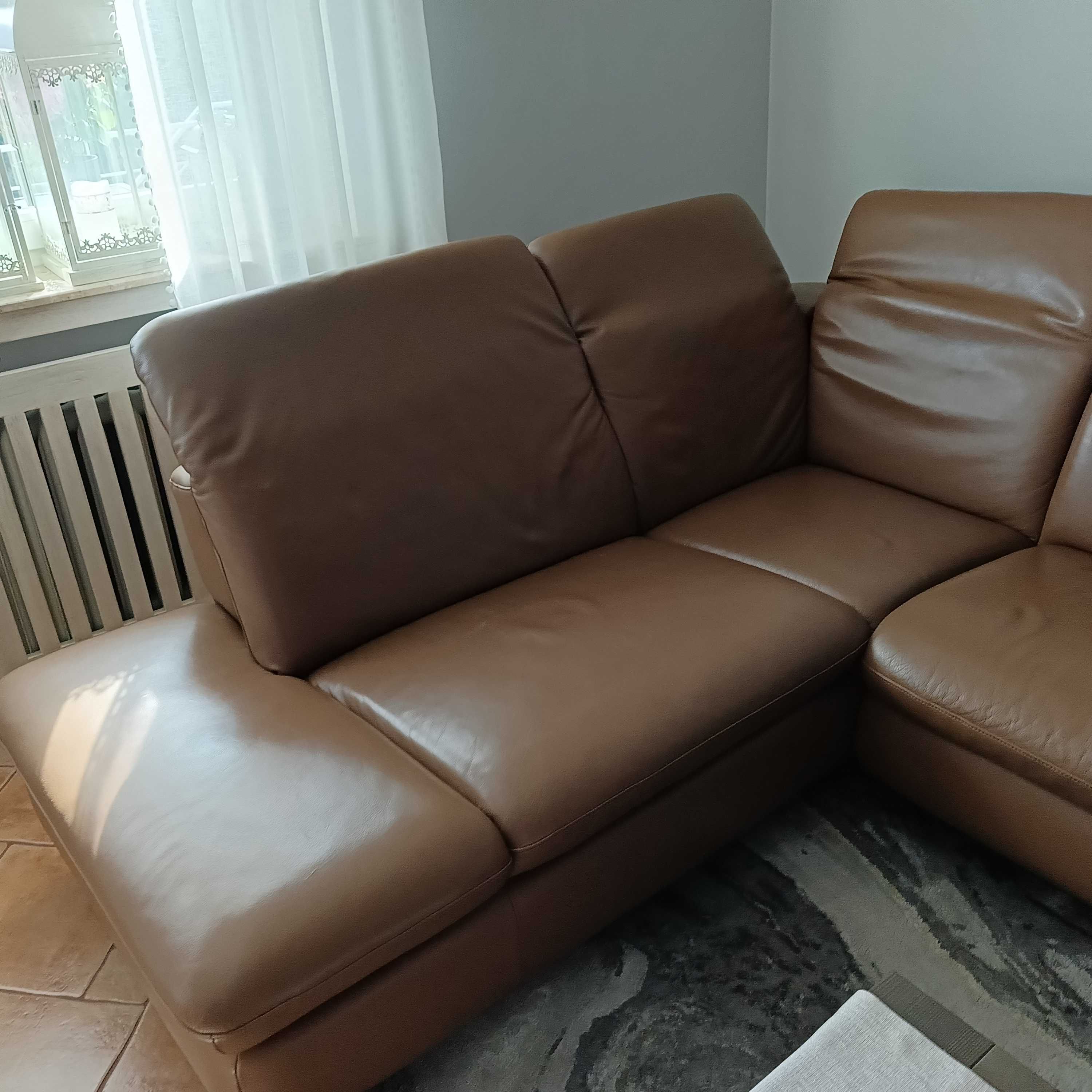 Narożnik ze skóry z funkcją relax, regulowane zagłówki