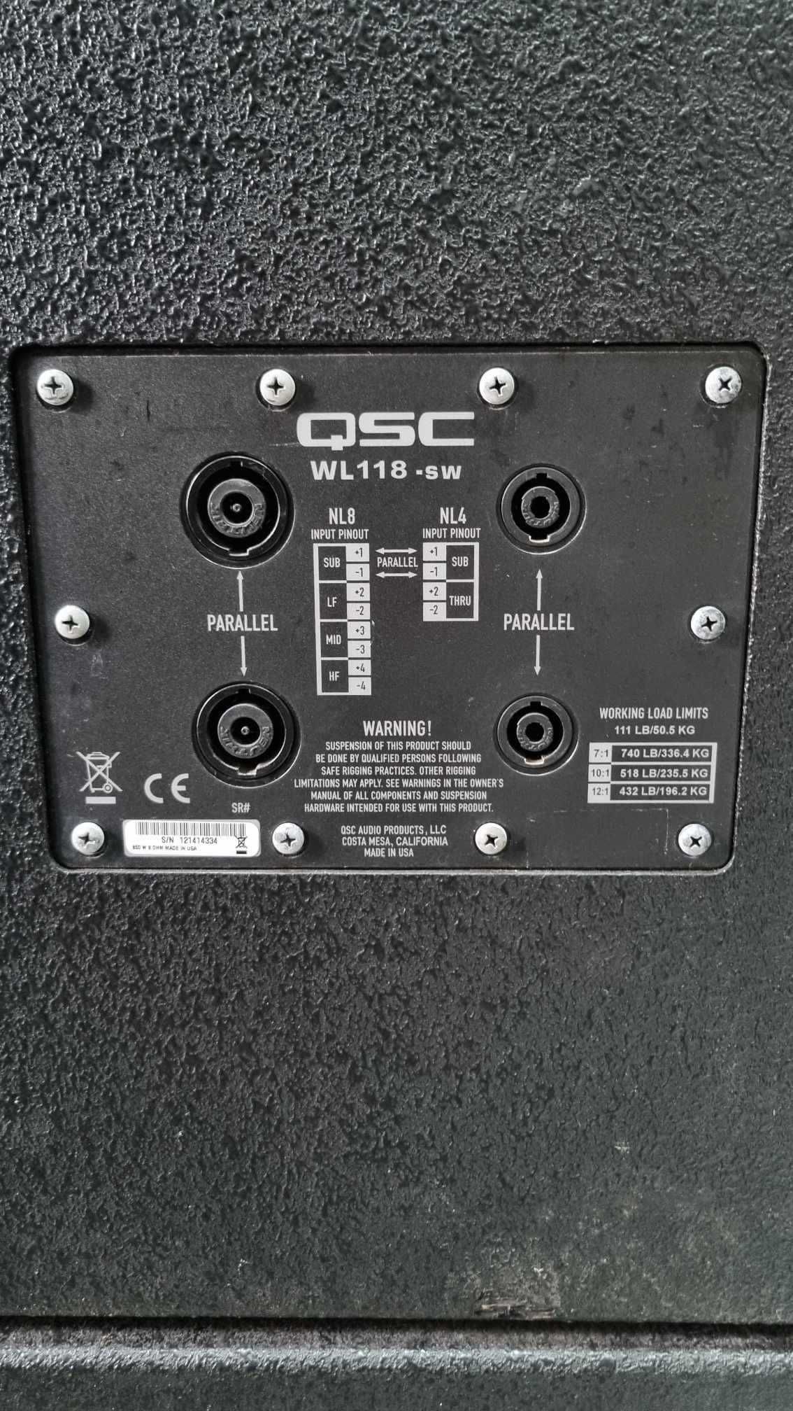 Kolumna basowa QSC WL 118sw, Subwoofer, 1 x 18", Moc 850 W RMS, 1700 W