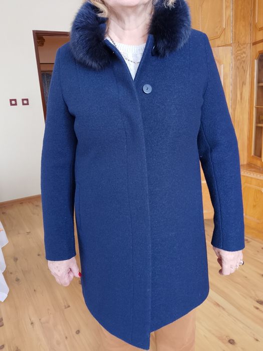 Plaszcz damski Getex 42 100% wełna,futro lis