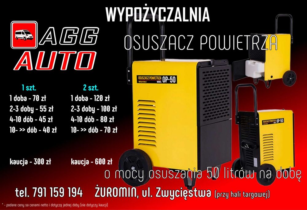 Żuromin Wynajem osuszacz powietrza pochłaniacz wilgoci 50 litrów/24h