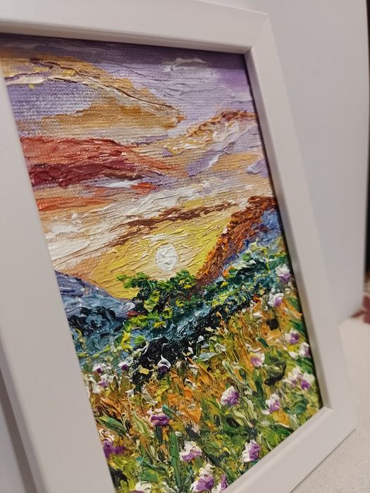 Obraz olejny w miniaturze w ramce 12.5 x 17.5 cm
